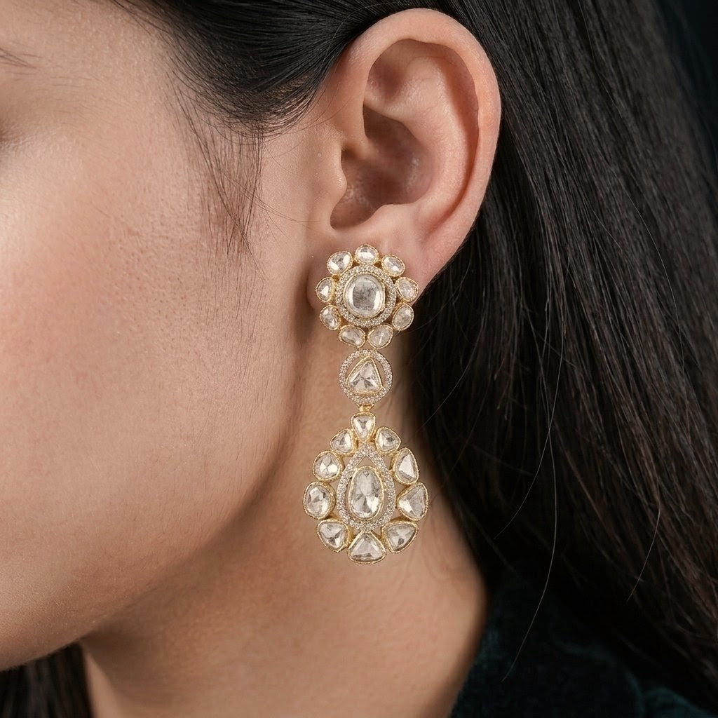 Dual Flower Polki earrings
