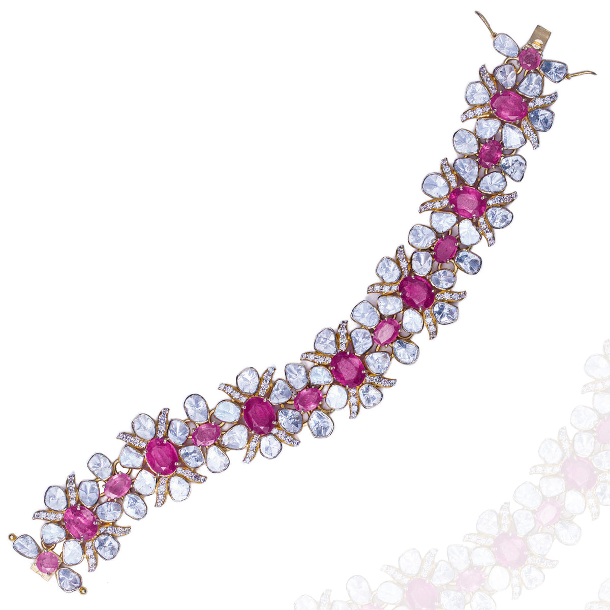 Dual Flower Polki Pink Sapphire  Detachable Necklace & Bracelet