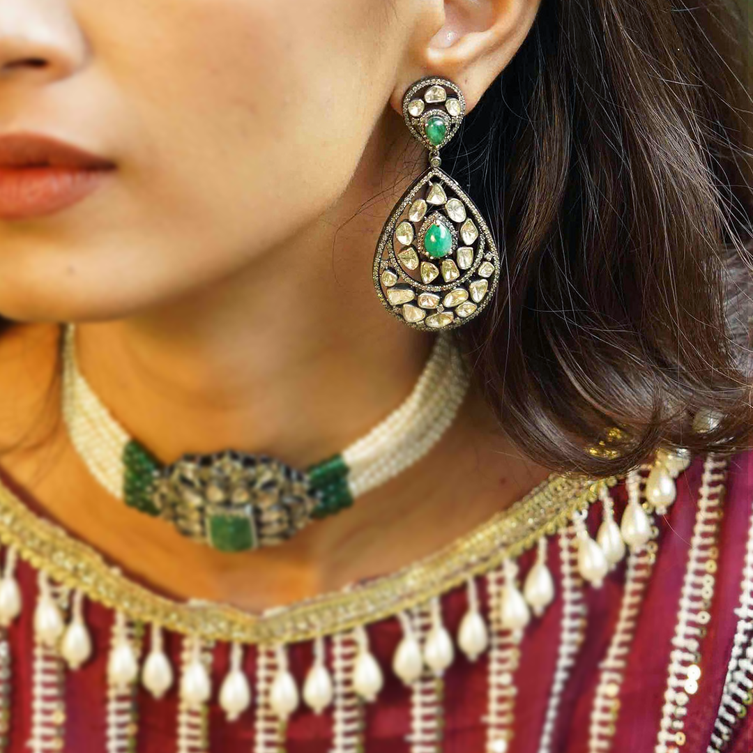 Emerald Chaandbali Earrings