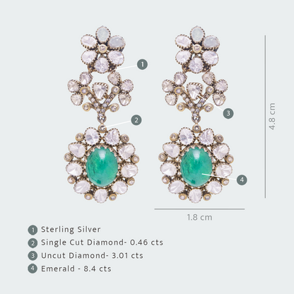 Emerald Thistle Uncut Diamond Flower Earrings