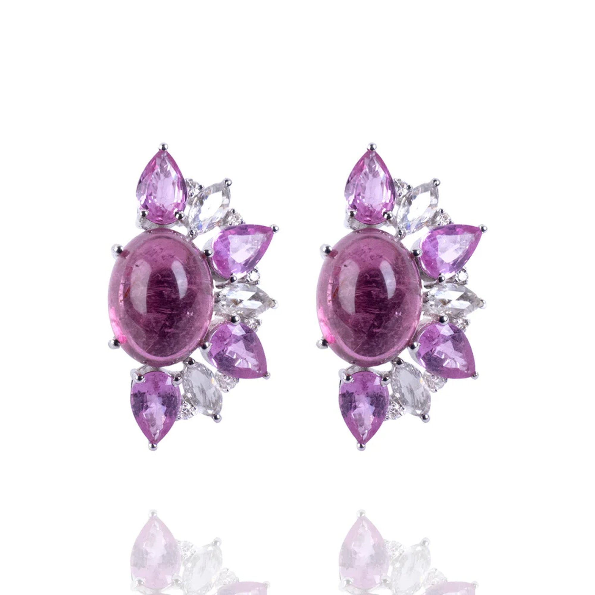 Evrin Rose Cut Diamond Tourmaline Pink Sapphire Earrings