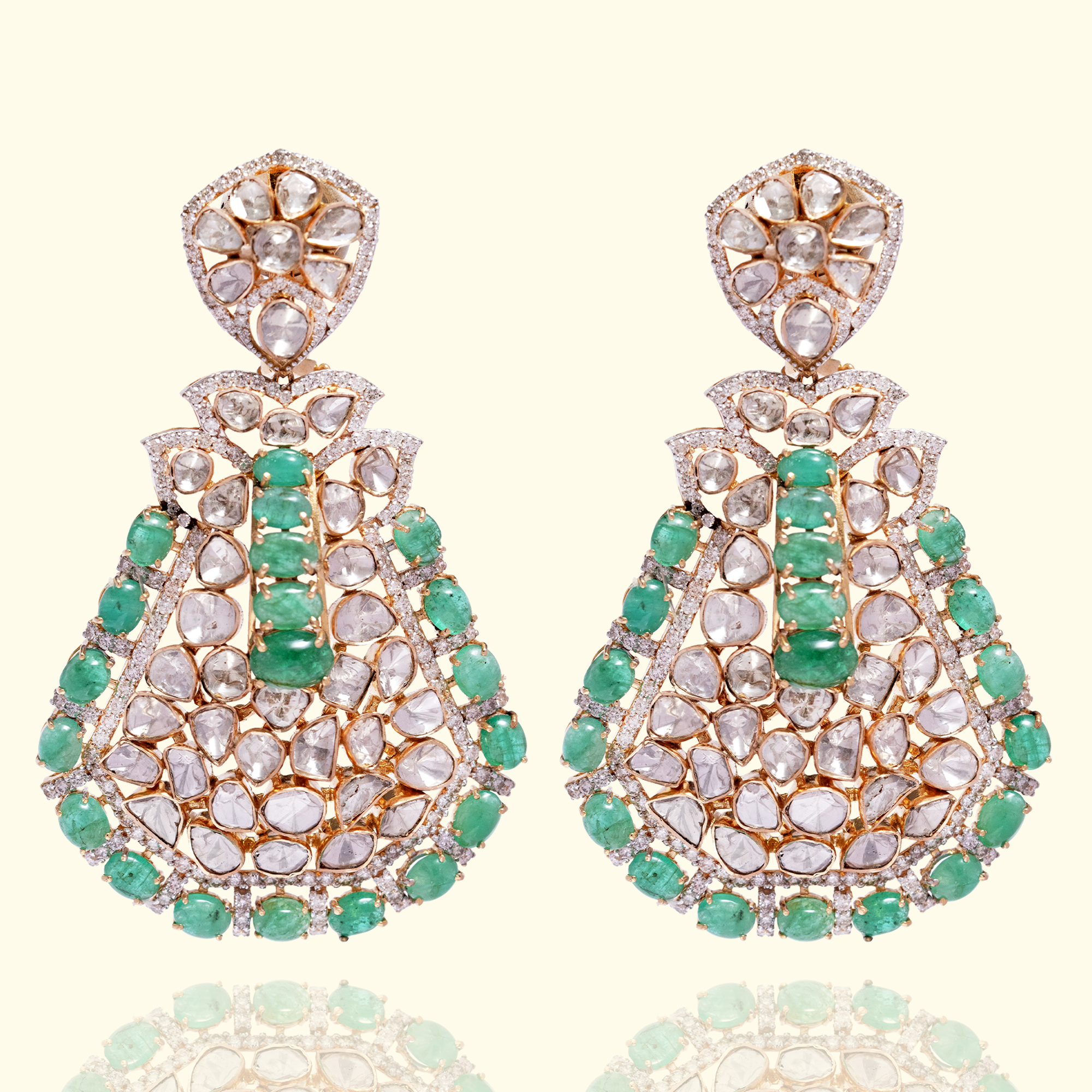 Rani Polki Emerald Earrings