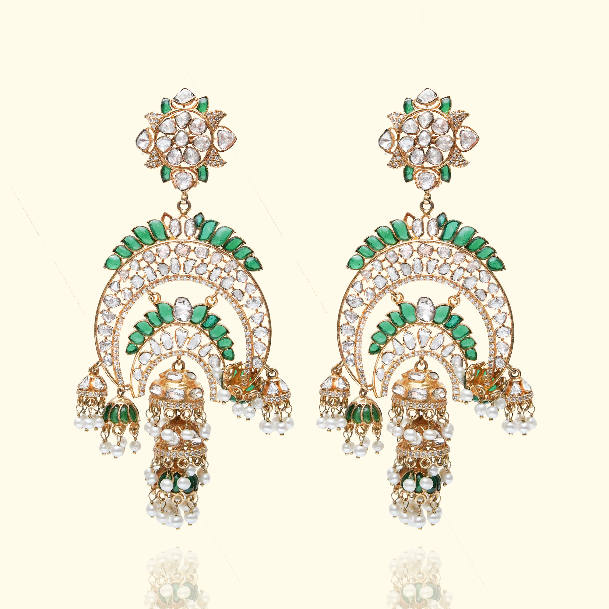 Damisara Polki Emerald Chandbali