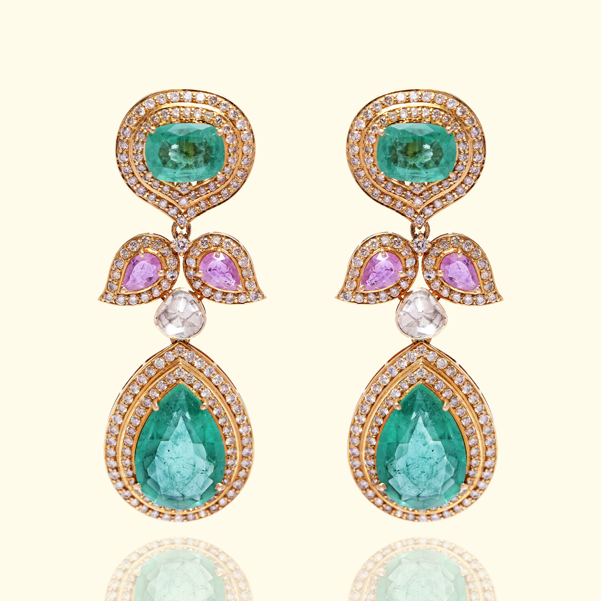 Nura Polki Emerald Earrings