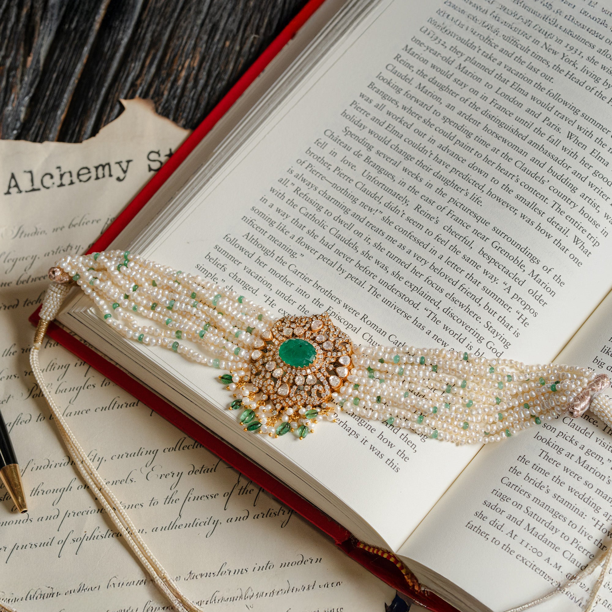 Emerald and Polki diamond gold choker, handcrafted luxury traditional jewellery, statement choker for women