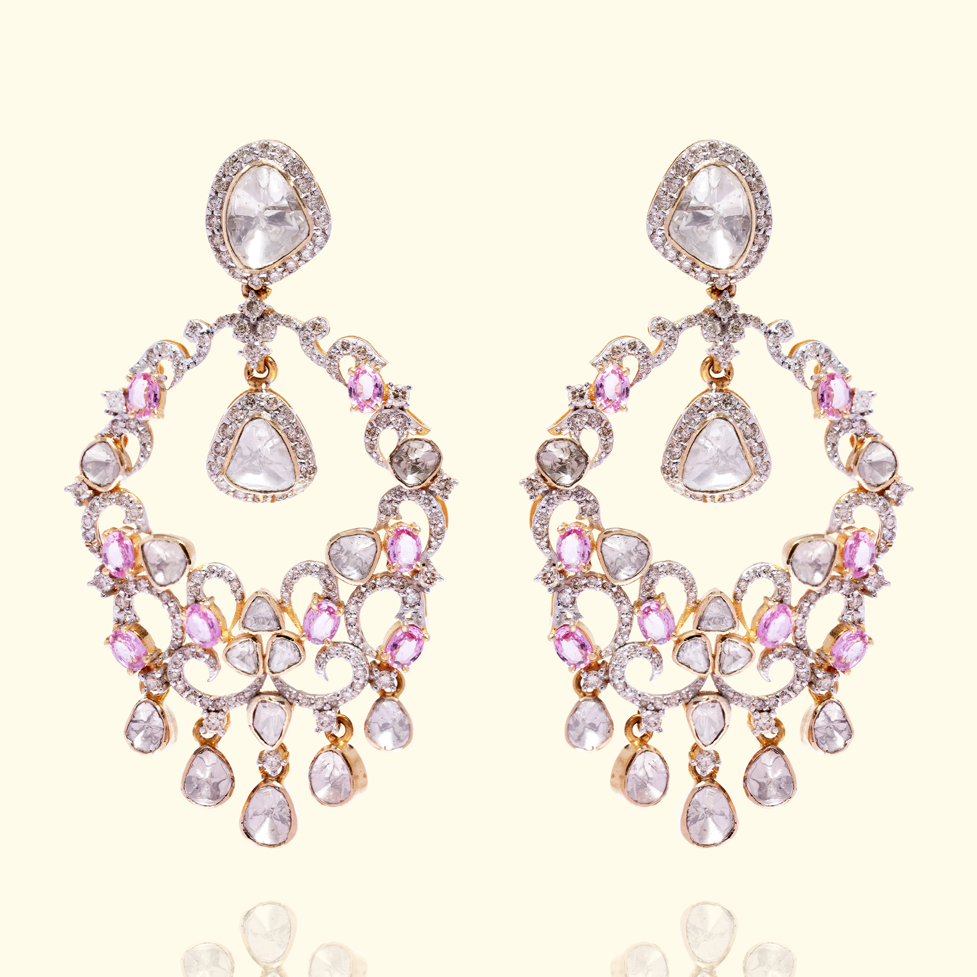 Gulabi Polki Pink Sapphire Chandbalis