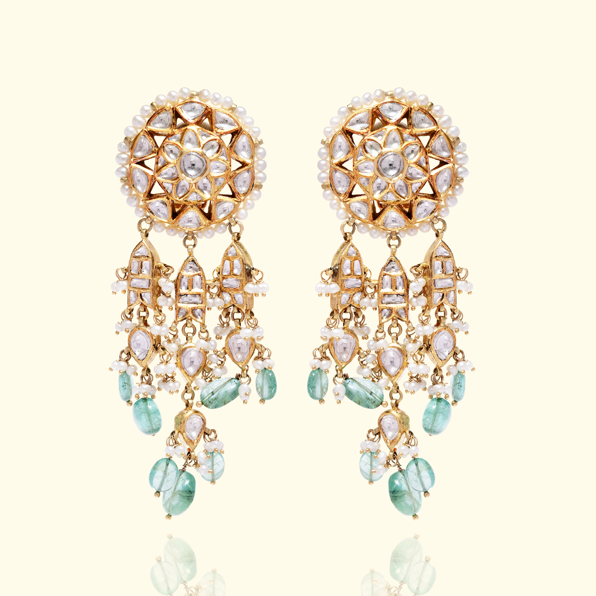 Sultana Polki Emerald Earrings
