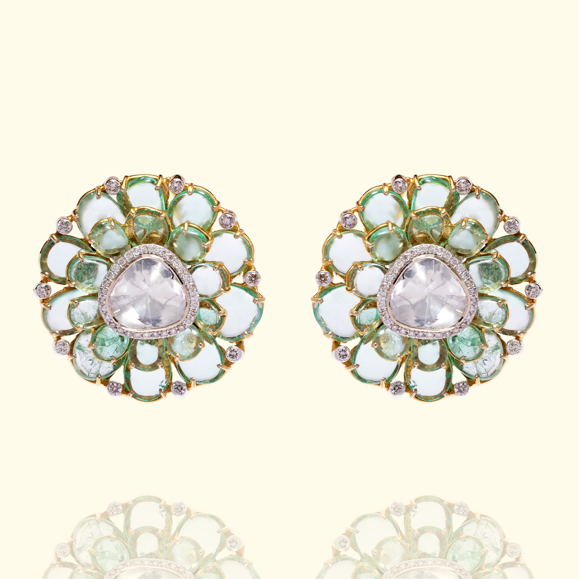 Mogra Polki Emerald Earrings