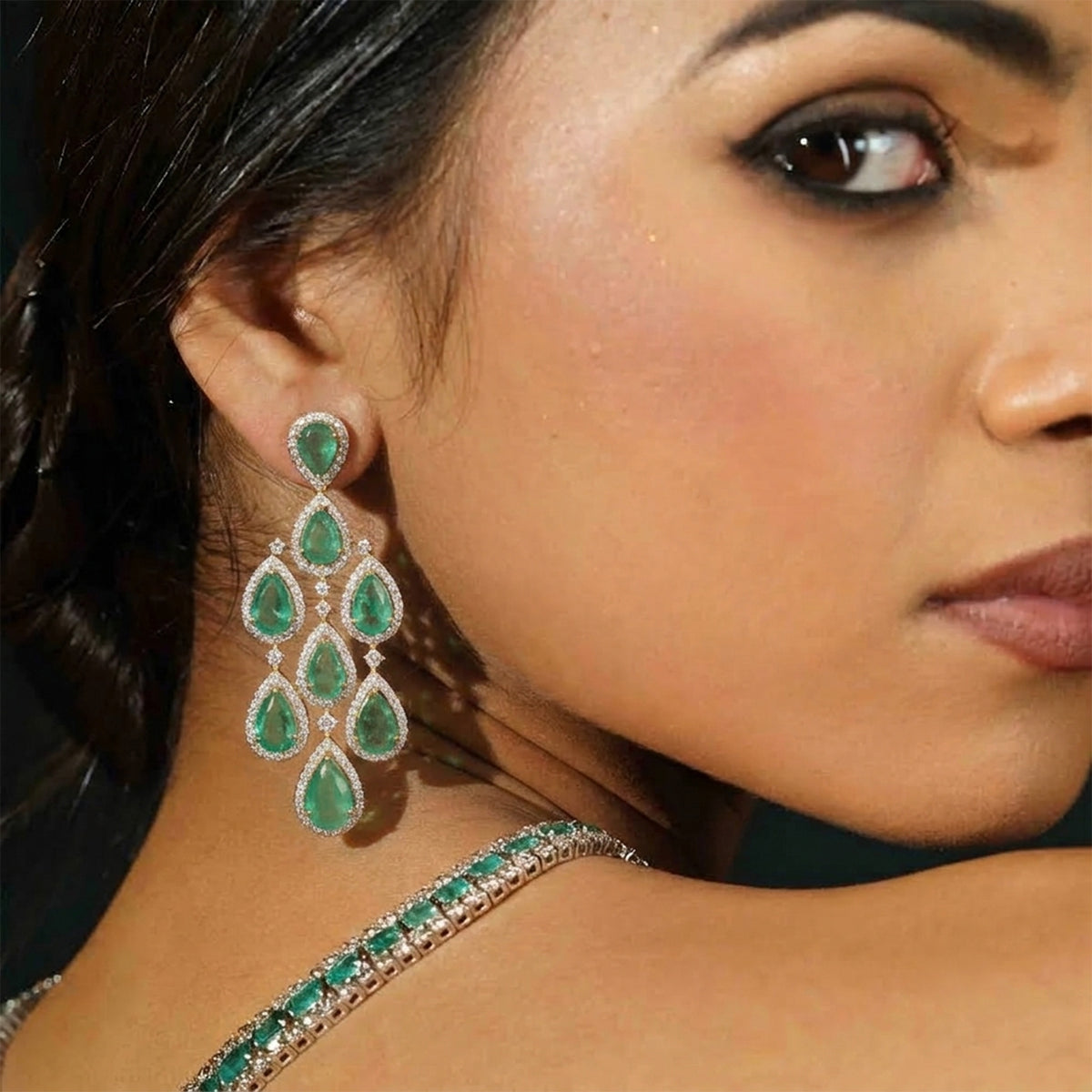 Forest Diamond Emerald Earring