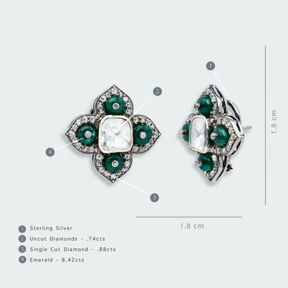 Four Petal Emerald Uncut DiamoFour Petal Emerald Uncut Diamond Earringsnd Earrings