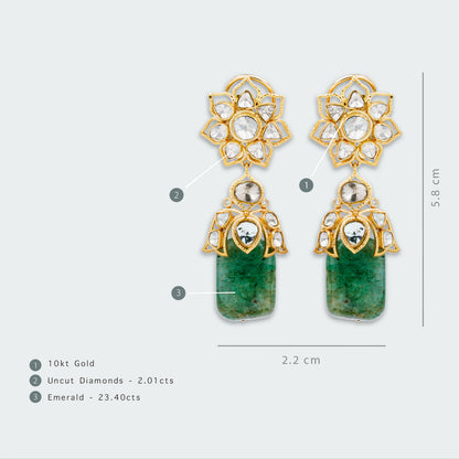 Garden of Eden Uncut Diamond and Emerald Earrings