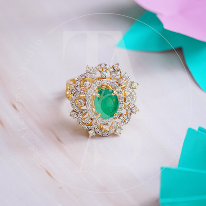 Gilded Emerald Diamond Ring