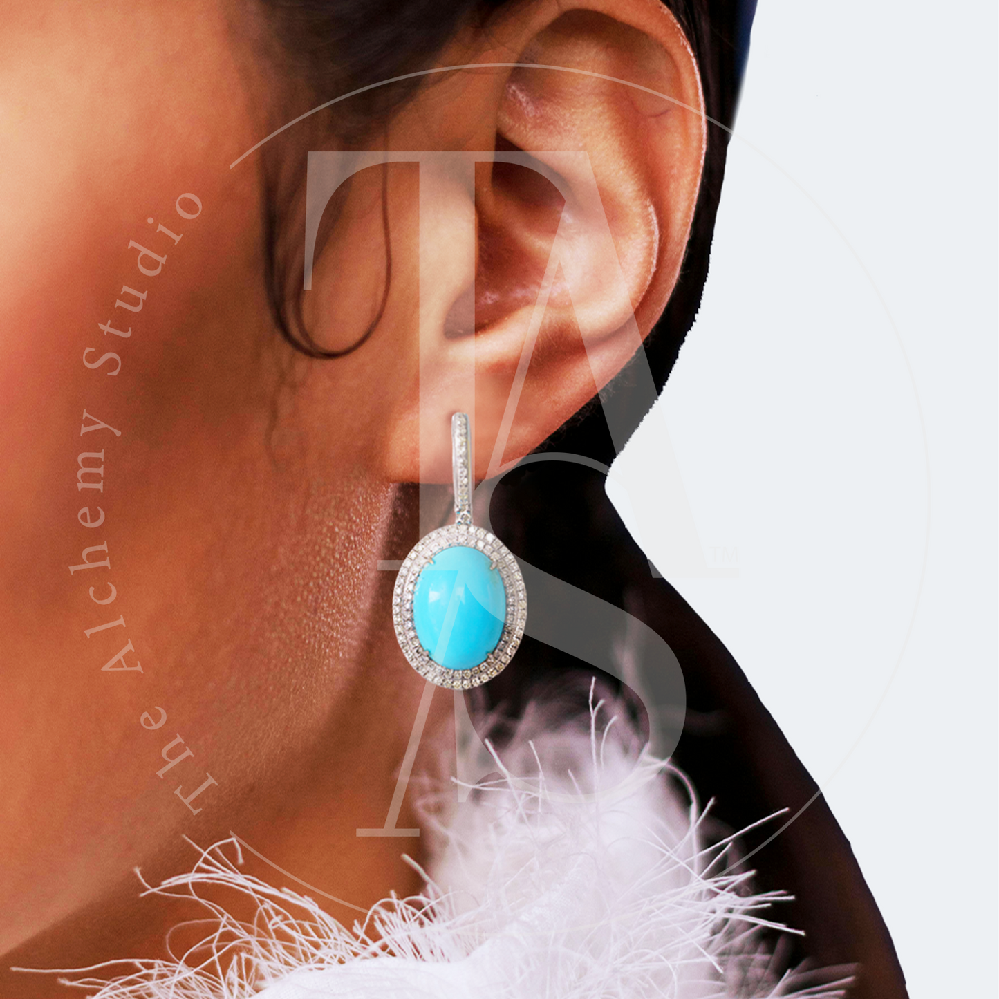 Grande oval Turquoise and Diamond Earrings