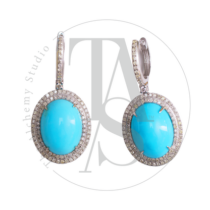 Grande oval Turquoise and Diamond Earrings