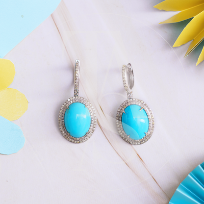 Grande oval Turquoise and Diamond Earrings