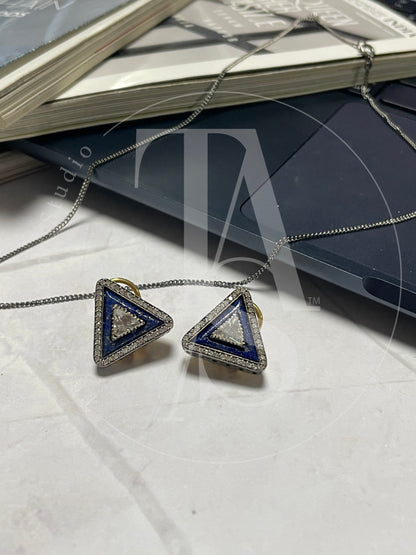 Allete Lapis and Uncut Diamond Triangle Earrings