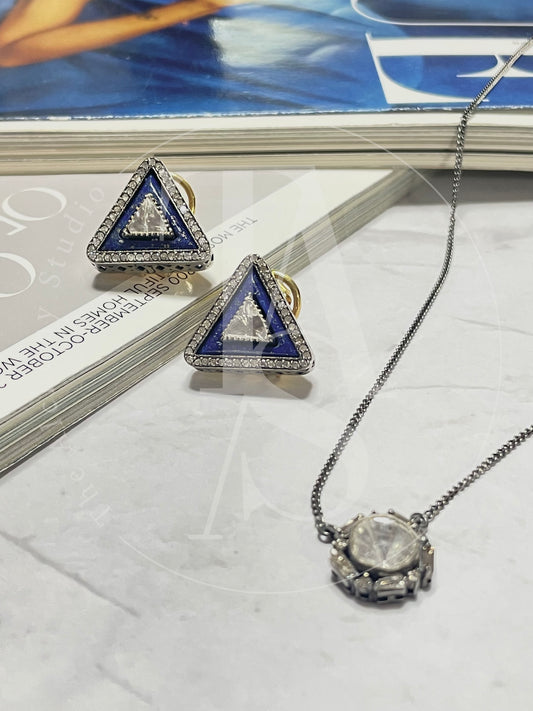 Allete Lapis and Uncut Diamond Triangle Earrings