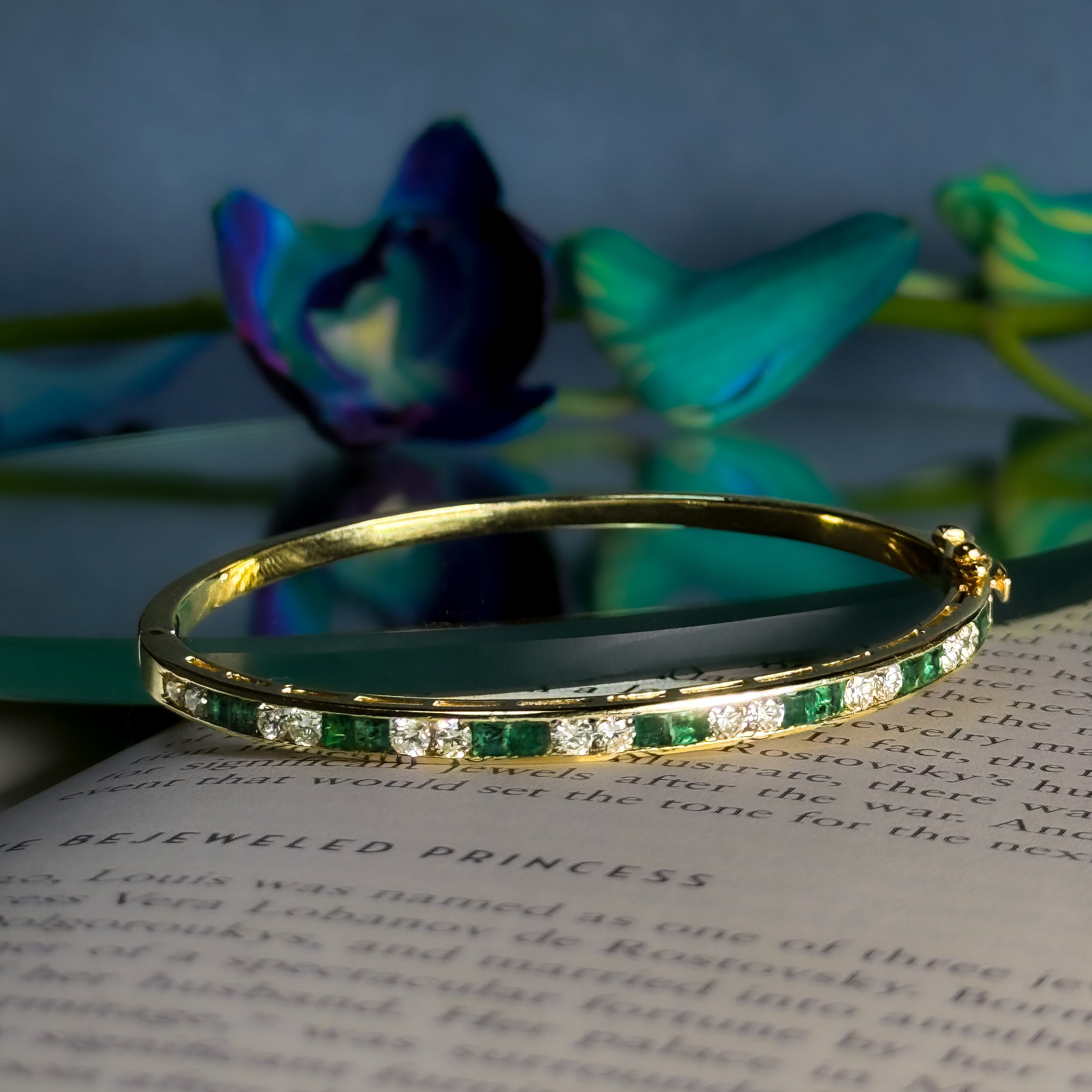 Emerald and Diamond Half Bangle