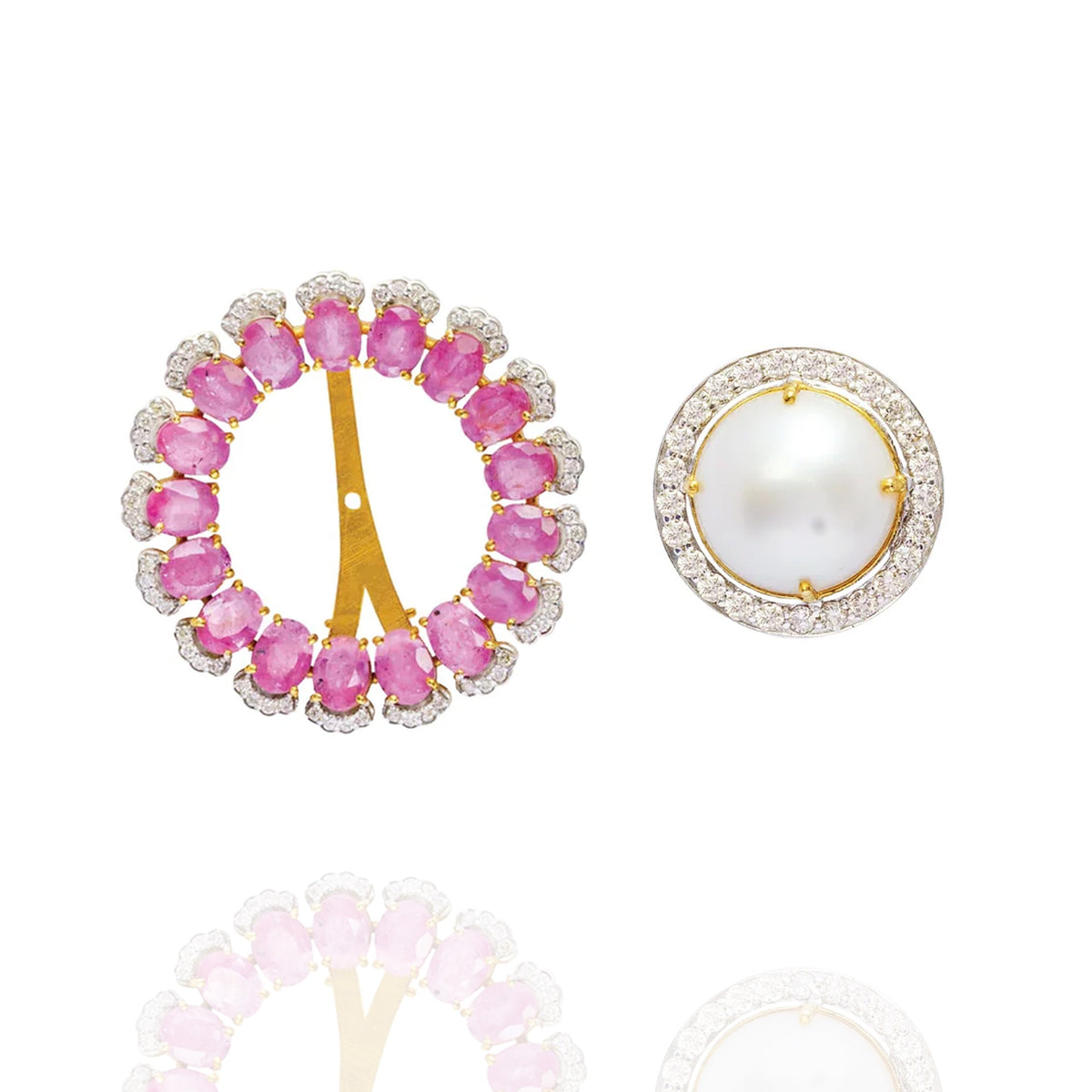 Ivory Petals Pink Sapphire Detachable Earrings