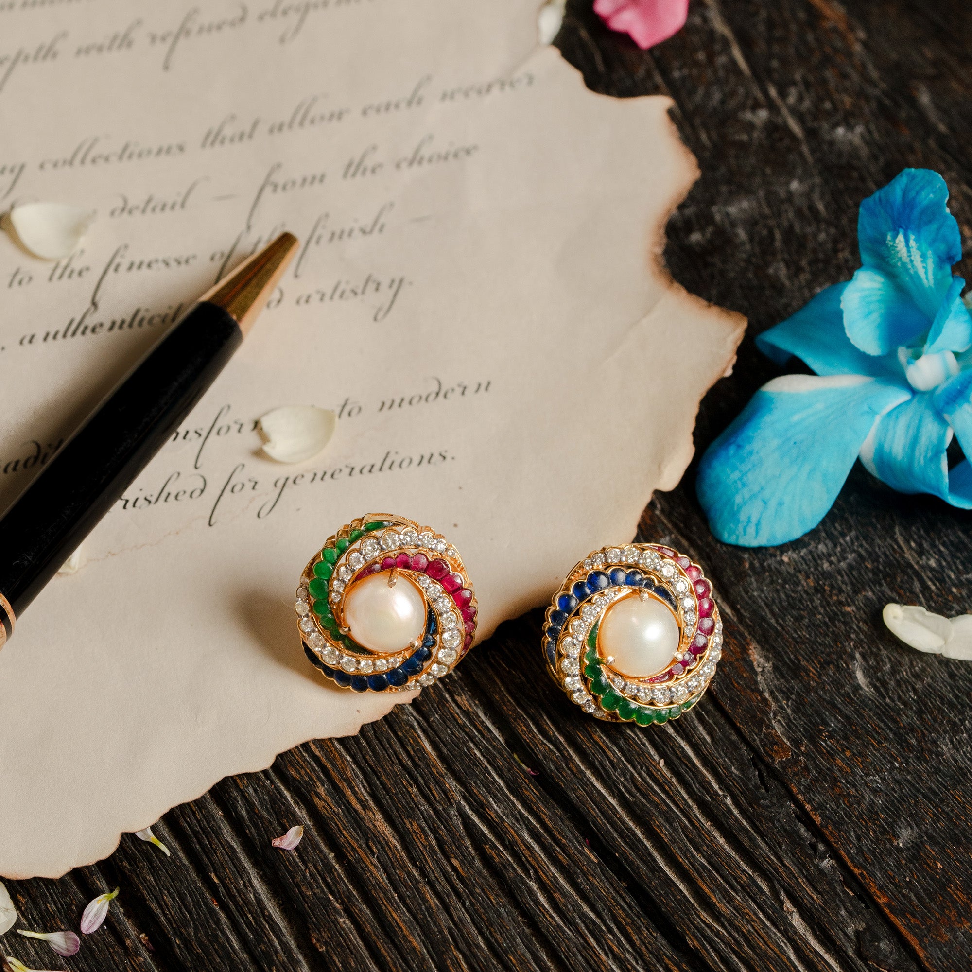 Pearl gold earrings, handcrafted minimal luxury fine jewellery for women