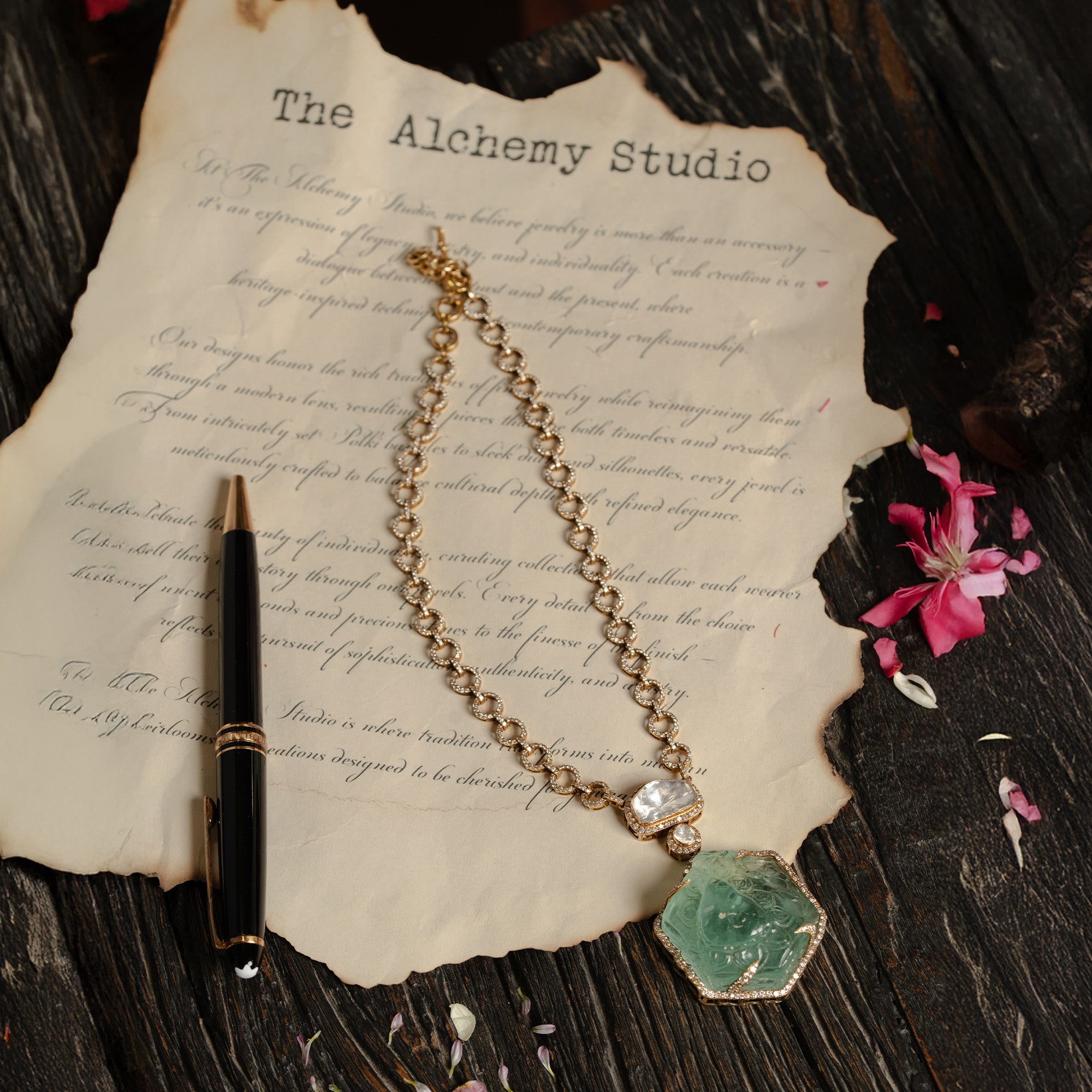 Emerald Polki diamond gold necklace, luxury handcrafted traditional Indian jewellery, statement necklace for women