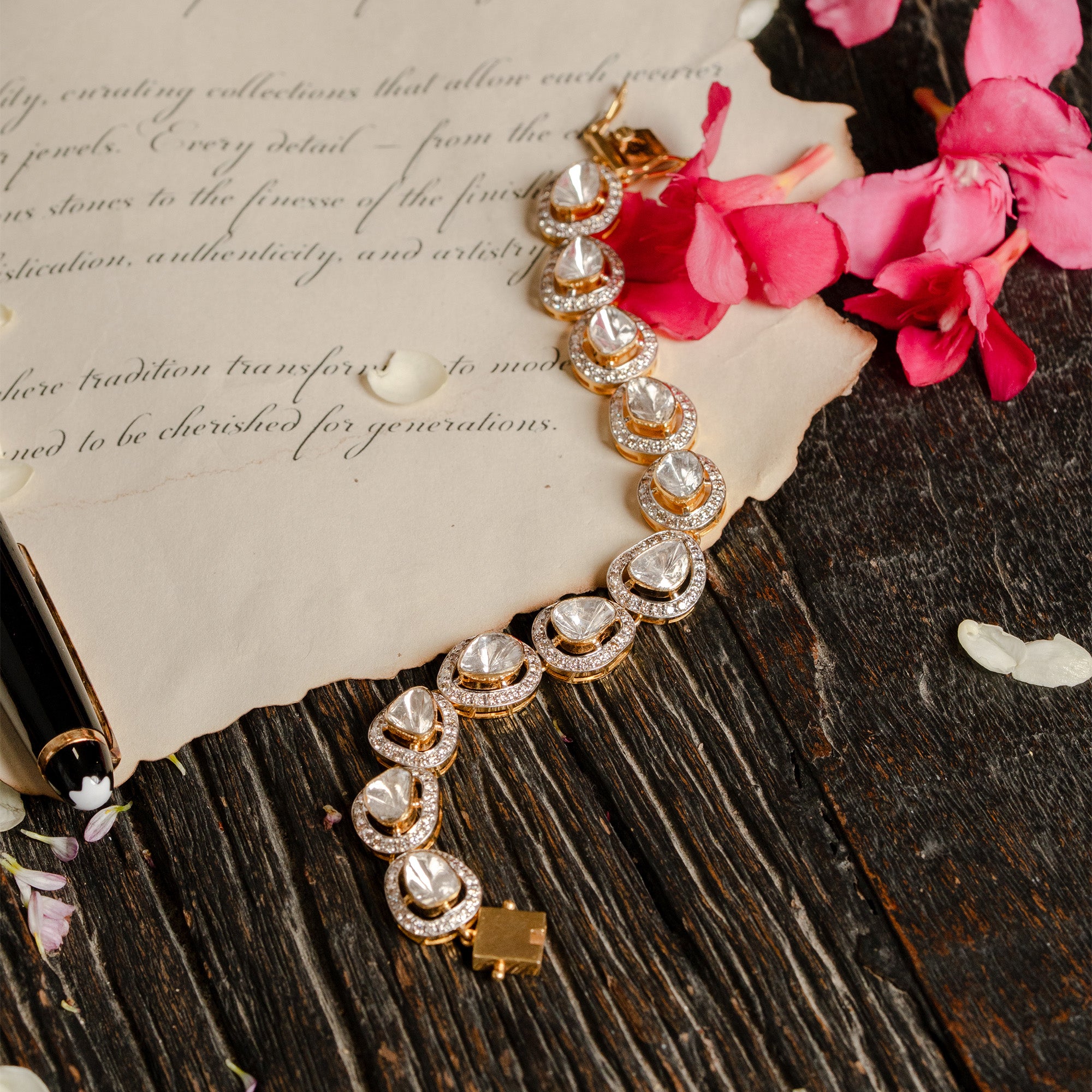 Polki diamond gold bracelet, artisanal handcrafted jewellery for women India