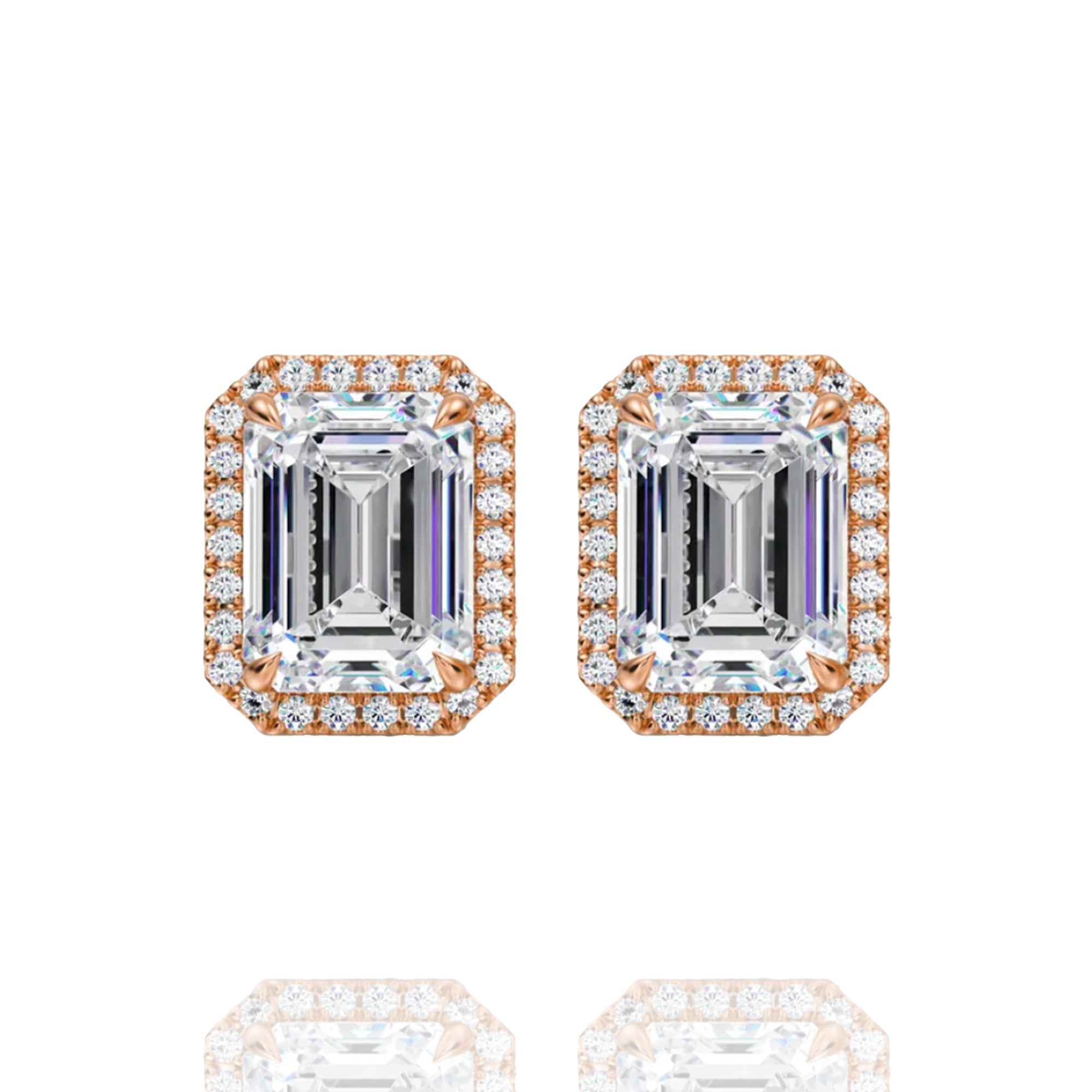 Classic Emerald Halo Lab Grown Solitaire Earrings