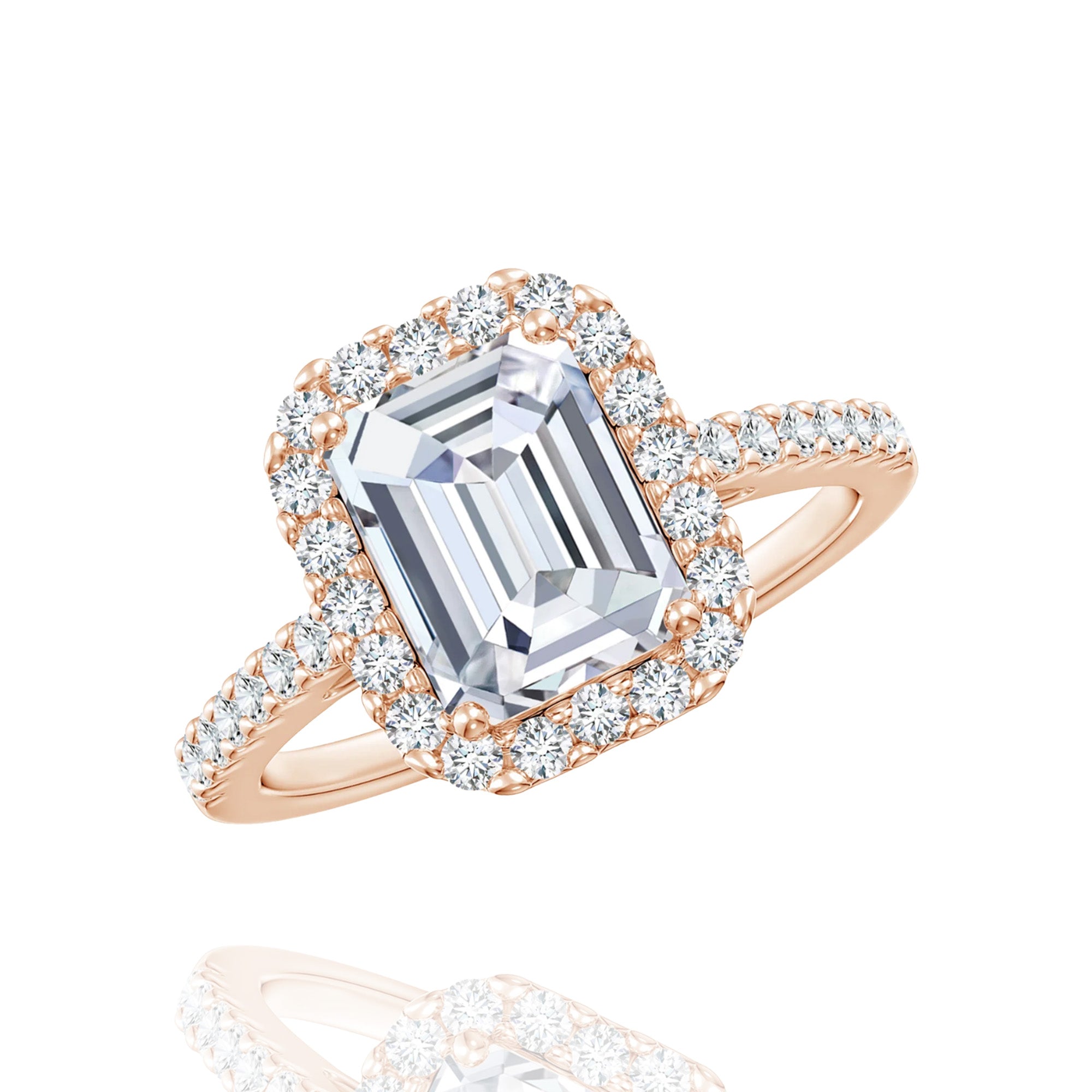 classic halo emerald  lab grown solitaire  Ring
