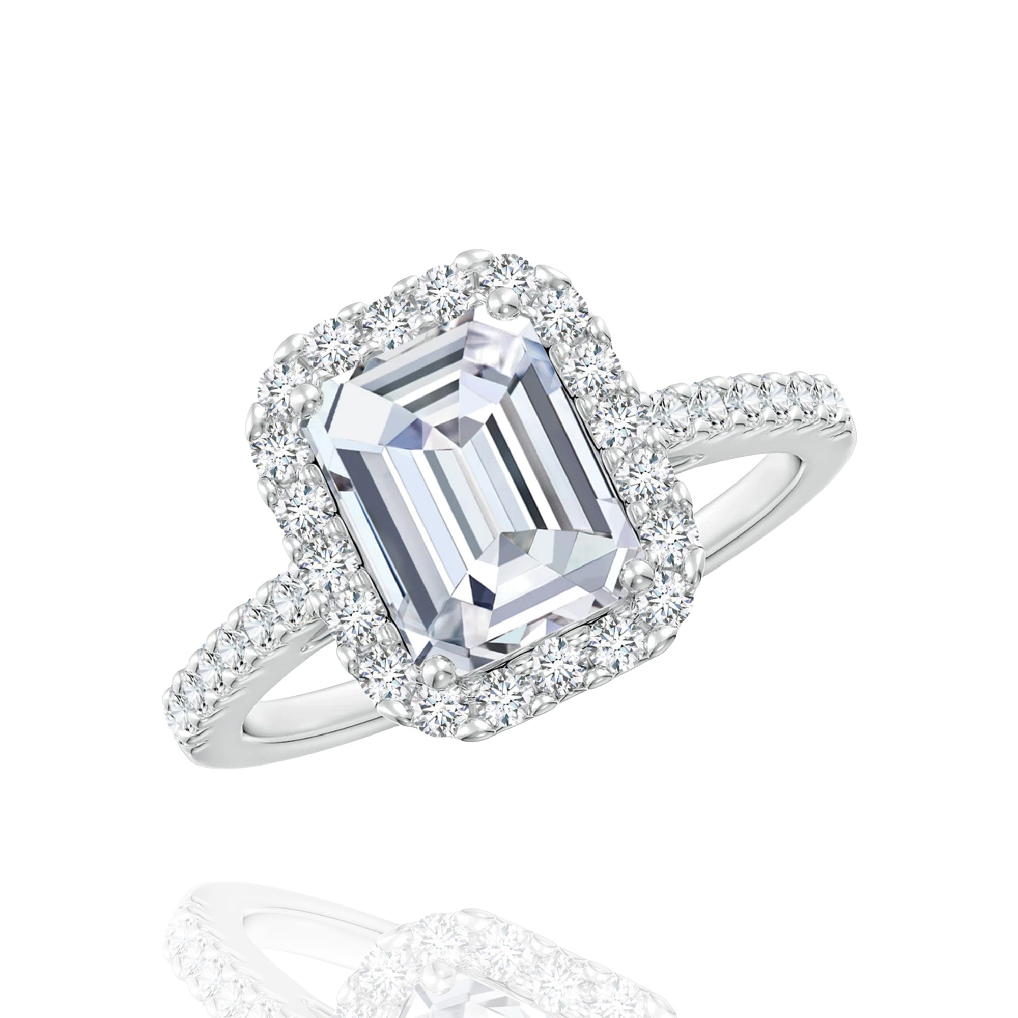 classic halo emerald  lab grown solitaire  Ring
