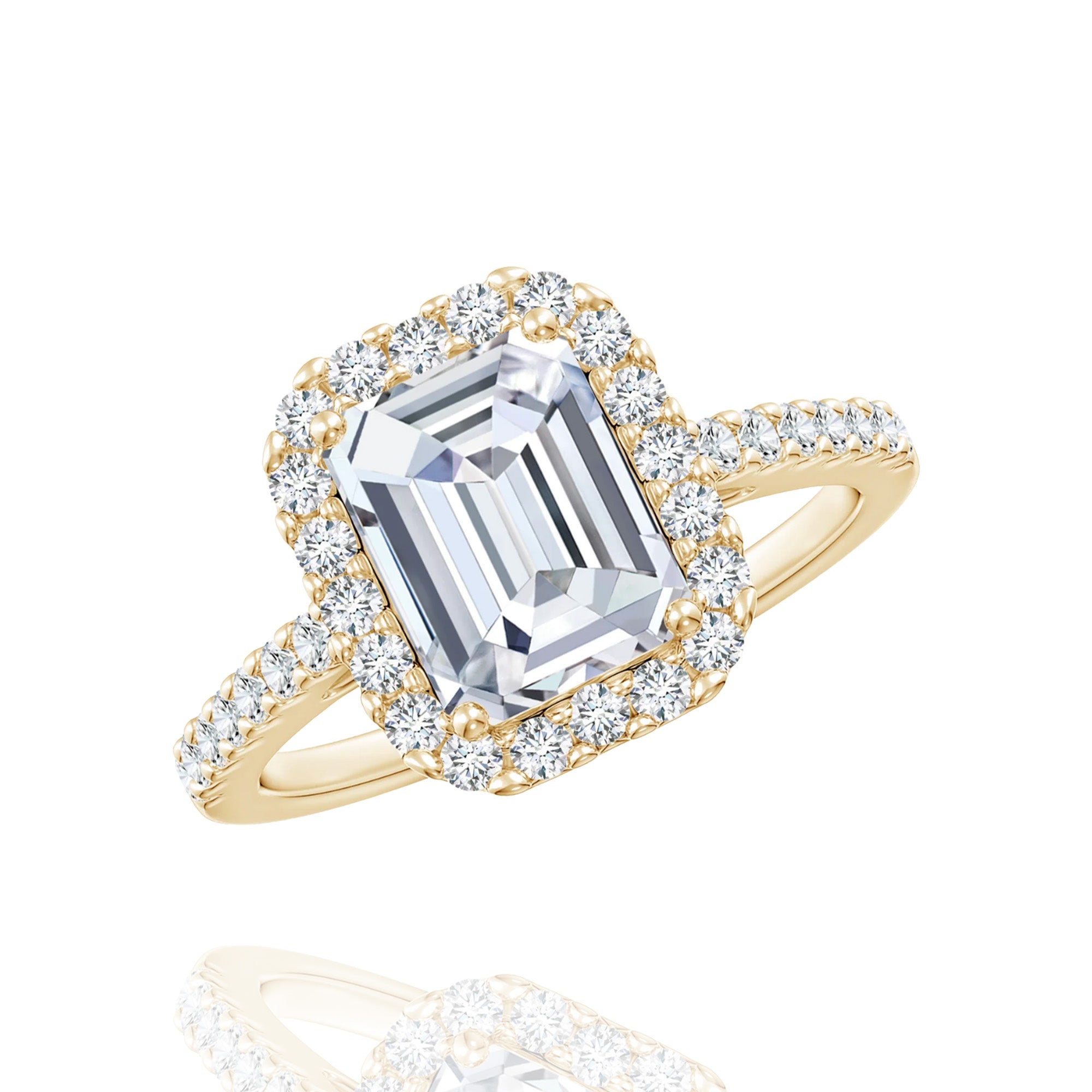 classic halo emerald  lab grown solitaire  Ring