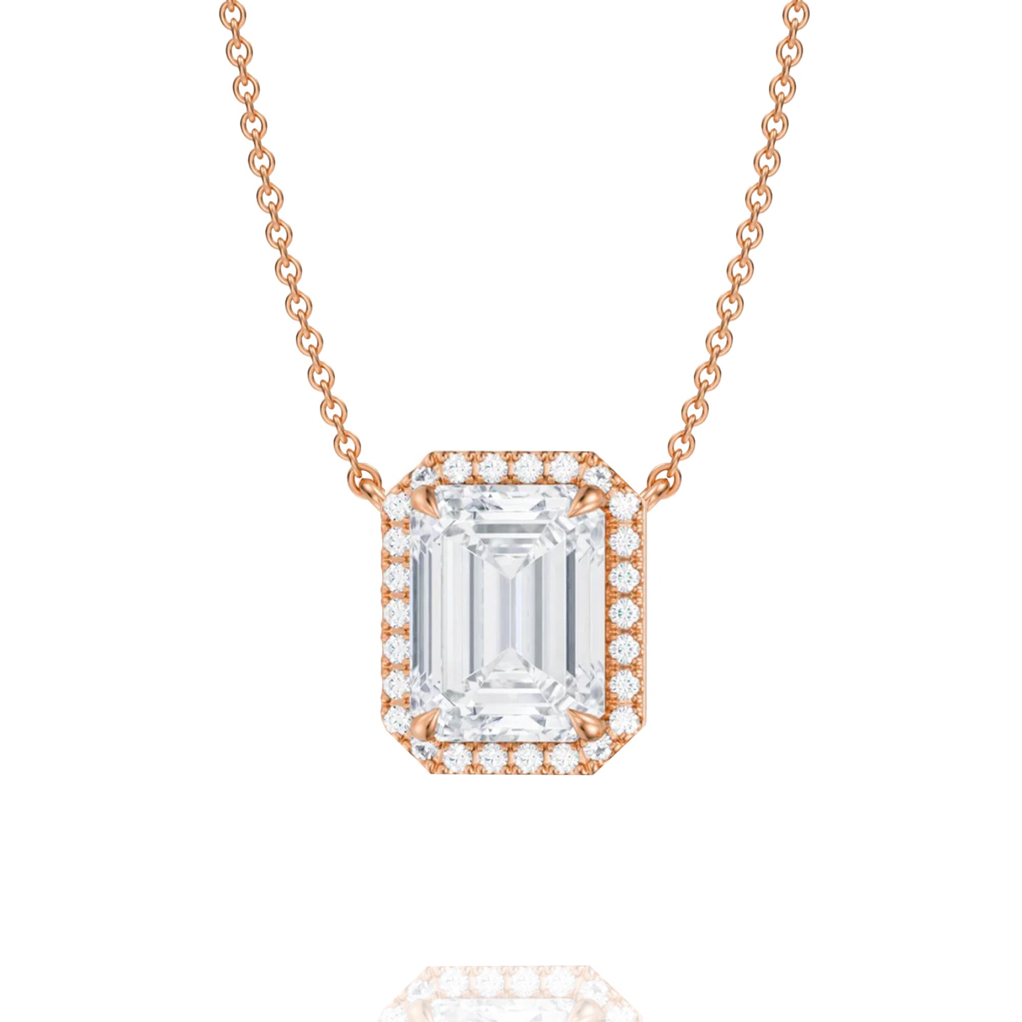 Classic Emerald Lab Grown Solitaire Pendant with Halo