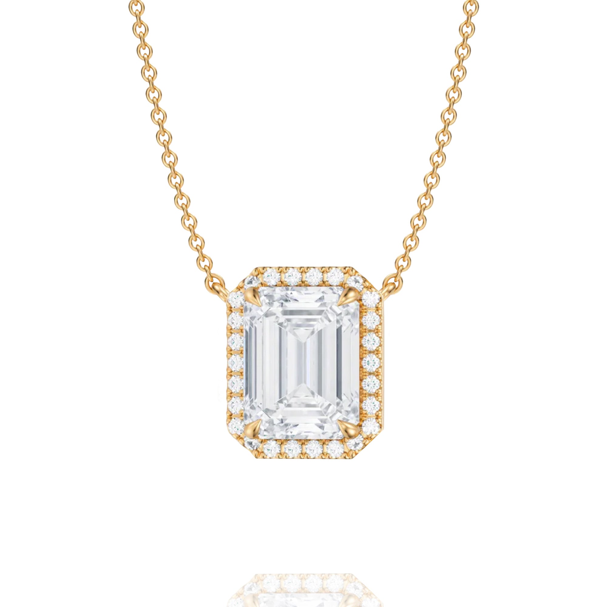 Classic Emerald Lab Grown Solitaire Pendant with Halo