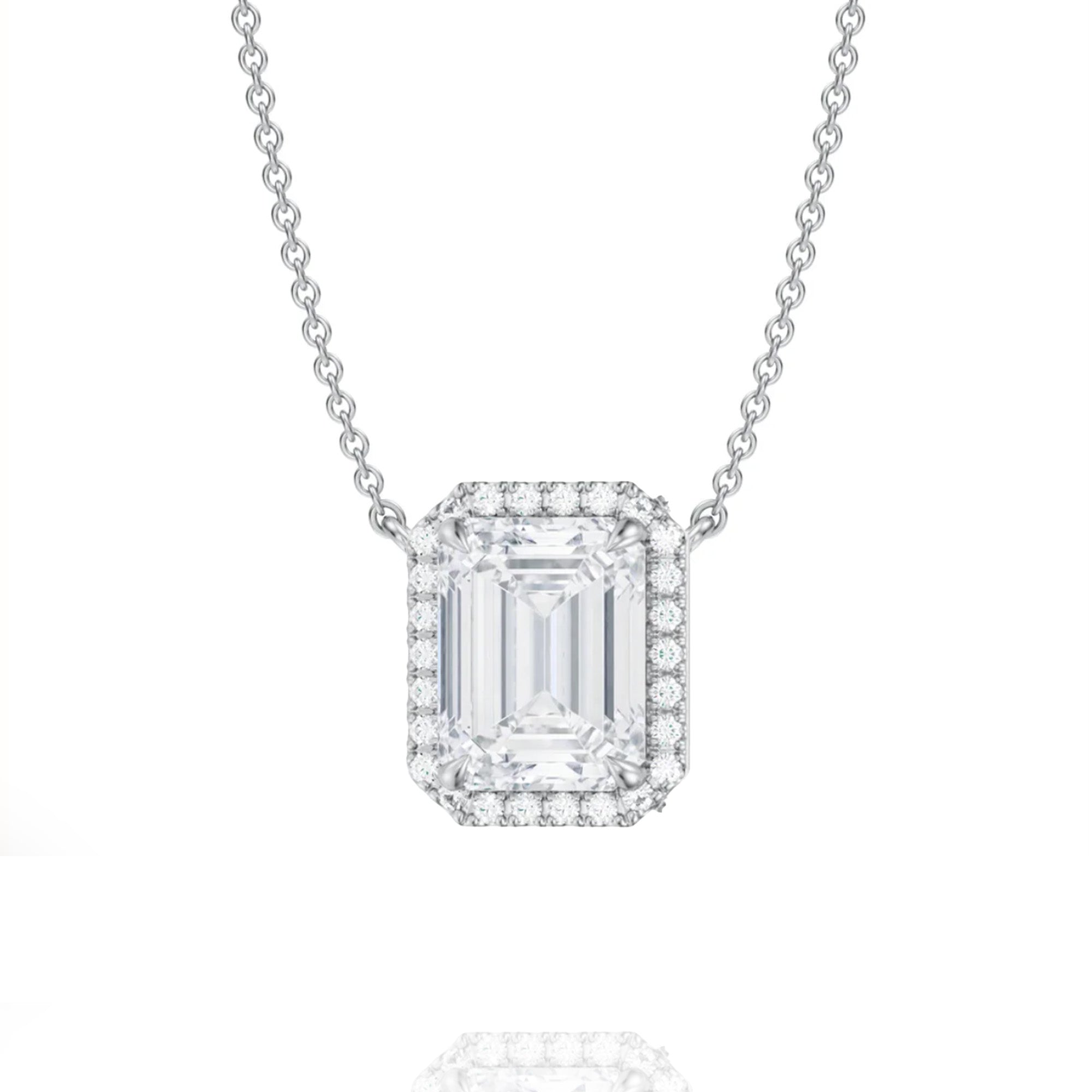 Classic Emerald Lab Grown Solitaire Pendant with Halo