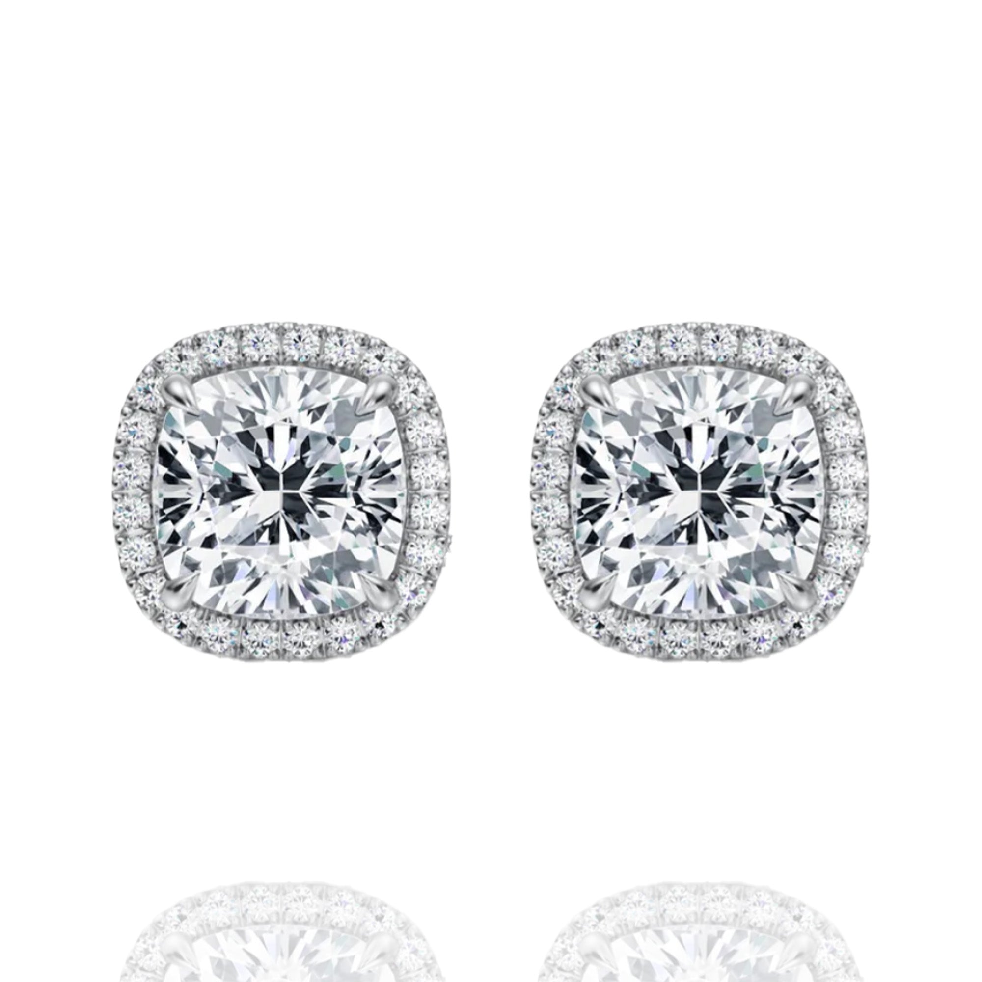 classic halo cushion lab grown solitaire earrings