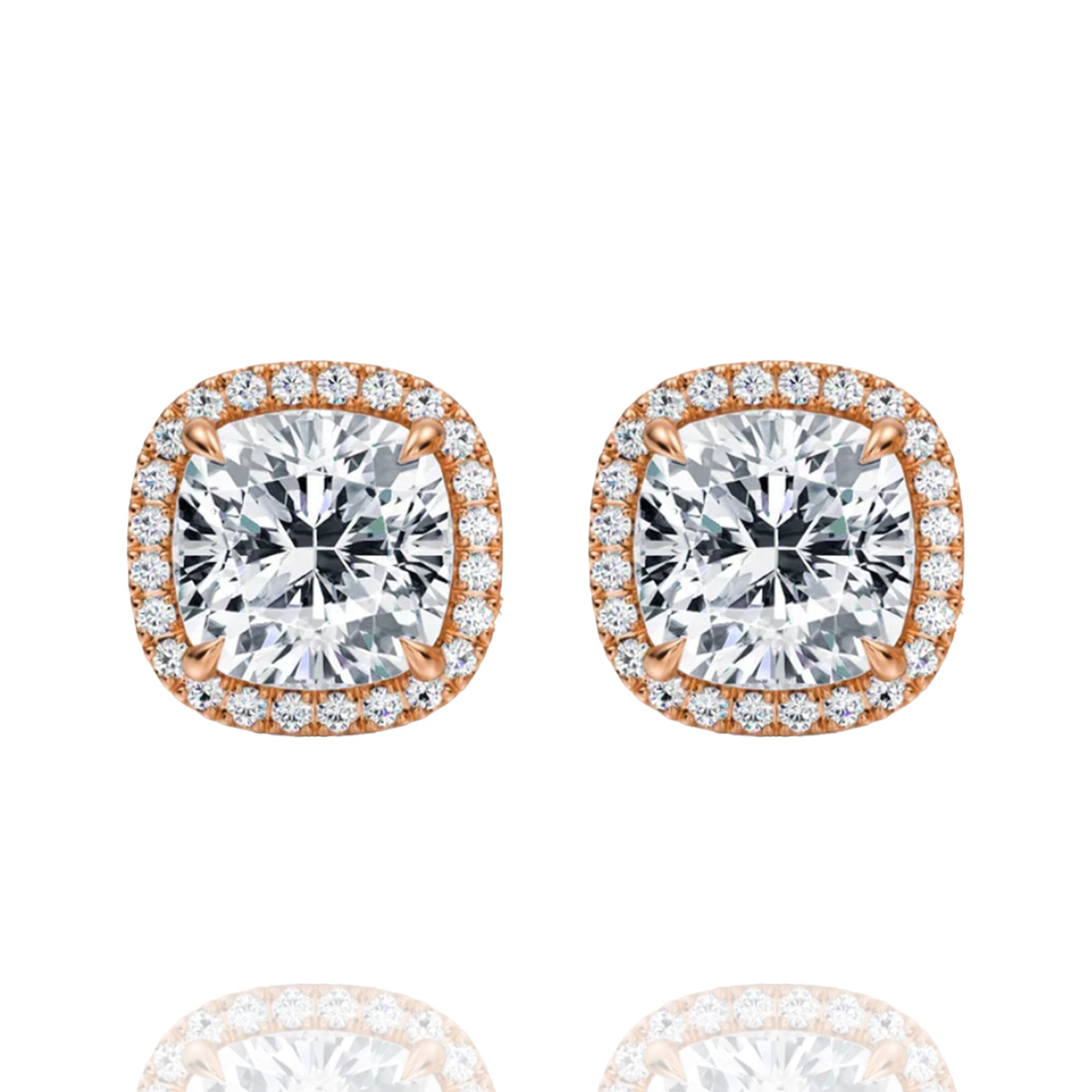 classic halo cushion lab grown solitaire earrings