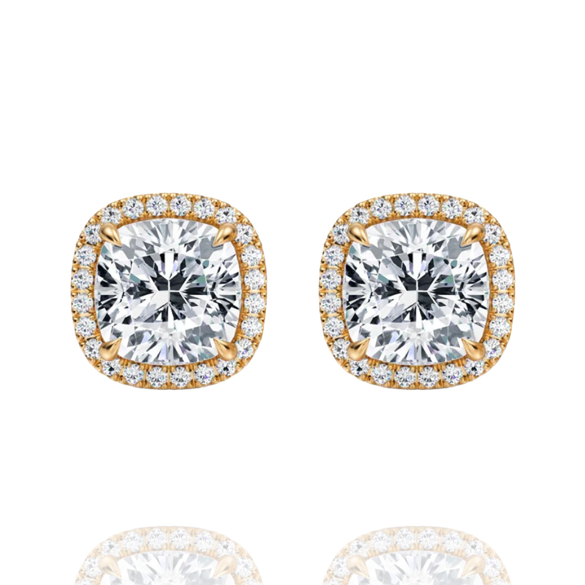 classic halo cushion lab grown solitaire earrings