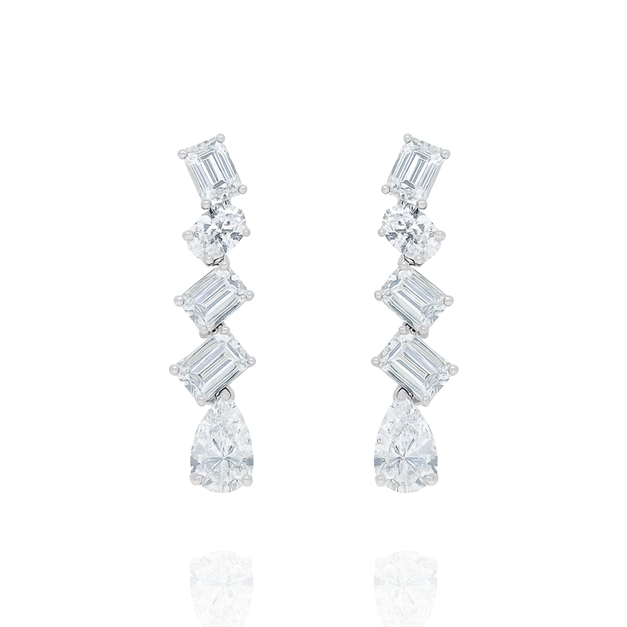 Emerald and Drop Cut Lab Diamond Earrings
