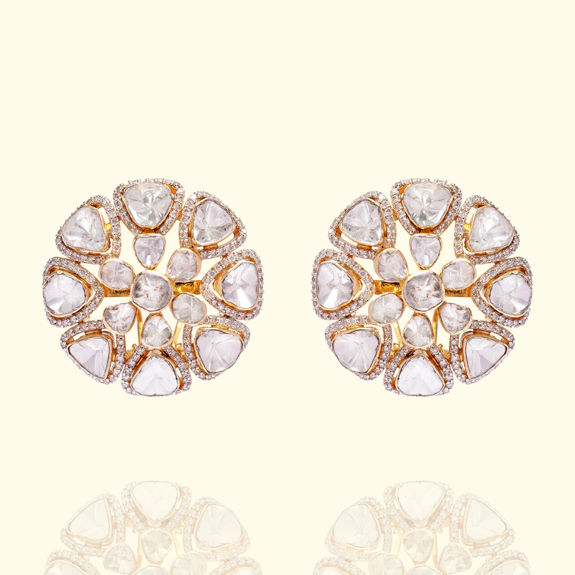 Polki uncut diamond gold earrings, handcrafted traditional luxury jewellery for women