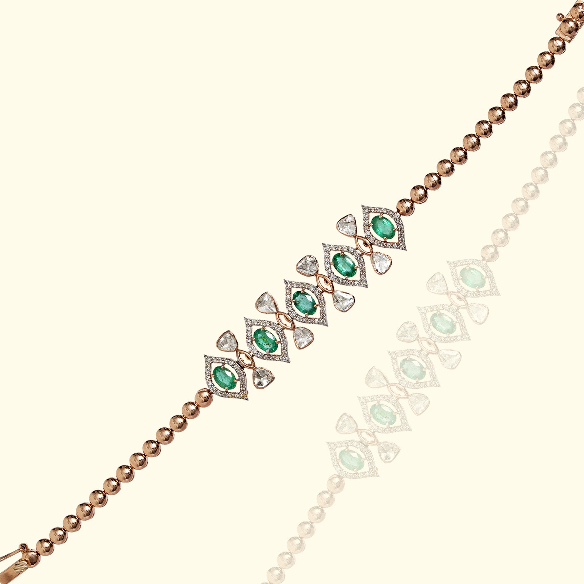 Emerald Polki diamond gold bracelet, luxury handcrafted designer jewellery India