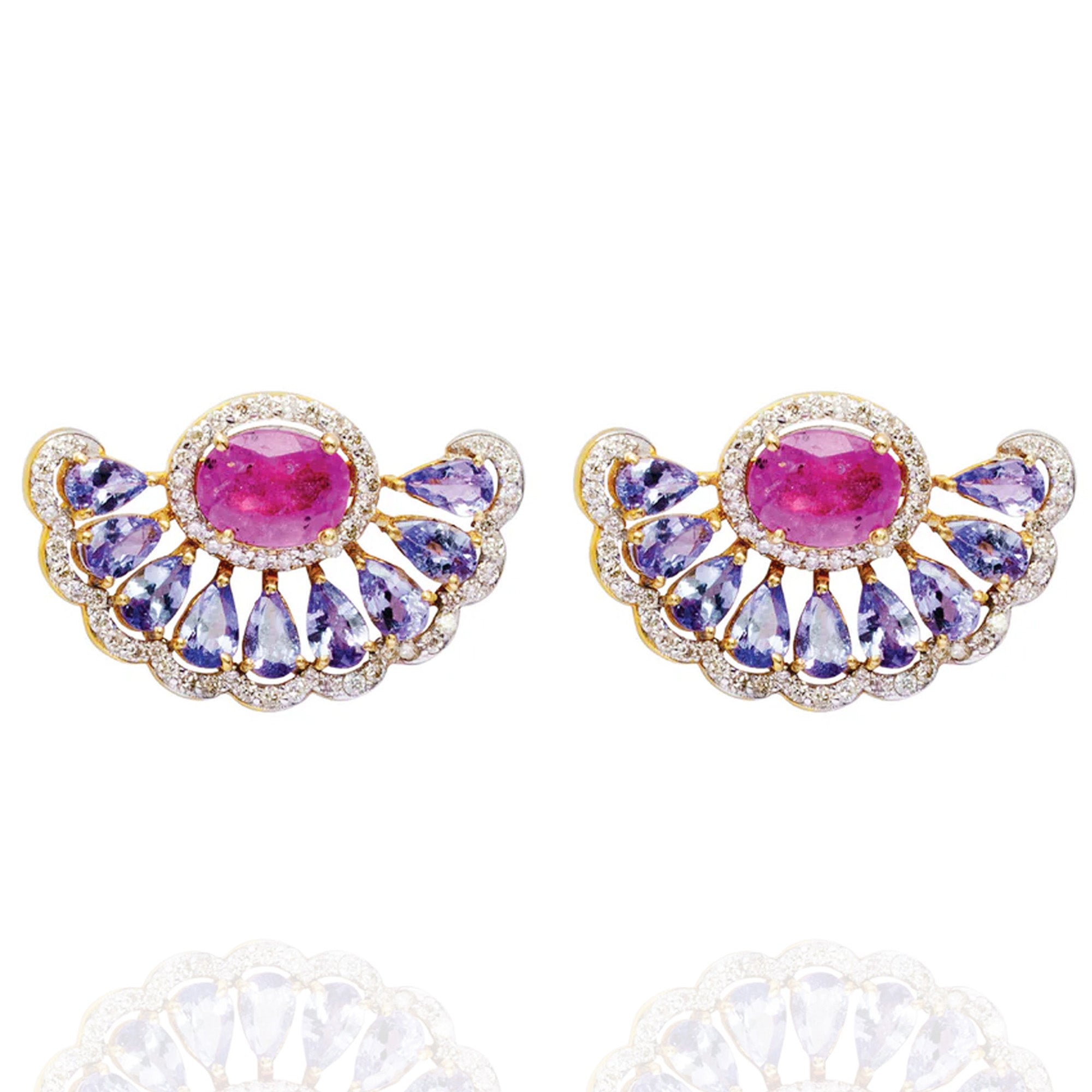 Moonlit Whispers Diamond Tanzanite Pink Sapphire Earrings