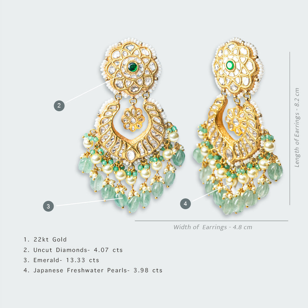 22kt Gold Najma Uncut Diamond and Emerald Chaandbalis