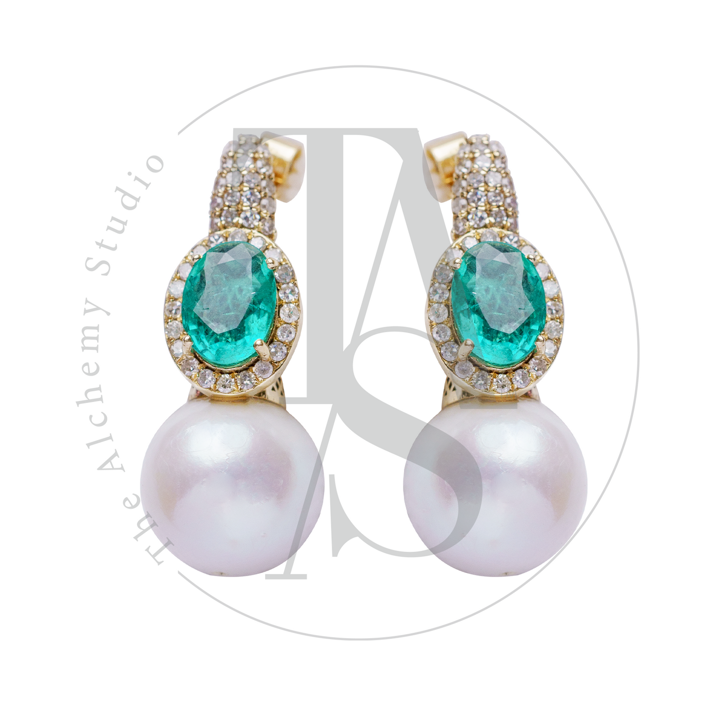 Nova Semplice Emerald and Pearl Earrings