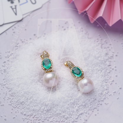 Nova Semplice Emerald and Pearl Earrings