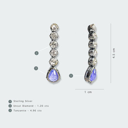 Oralee Tanzanite and Uncut Diamond Collete Earrings