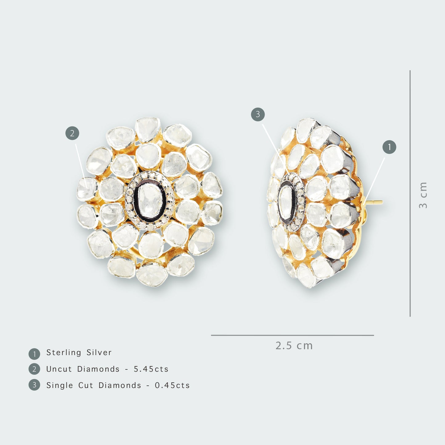 Oval Uncut Diamond Flower Earrings