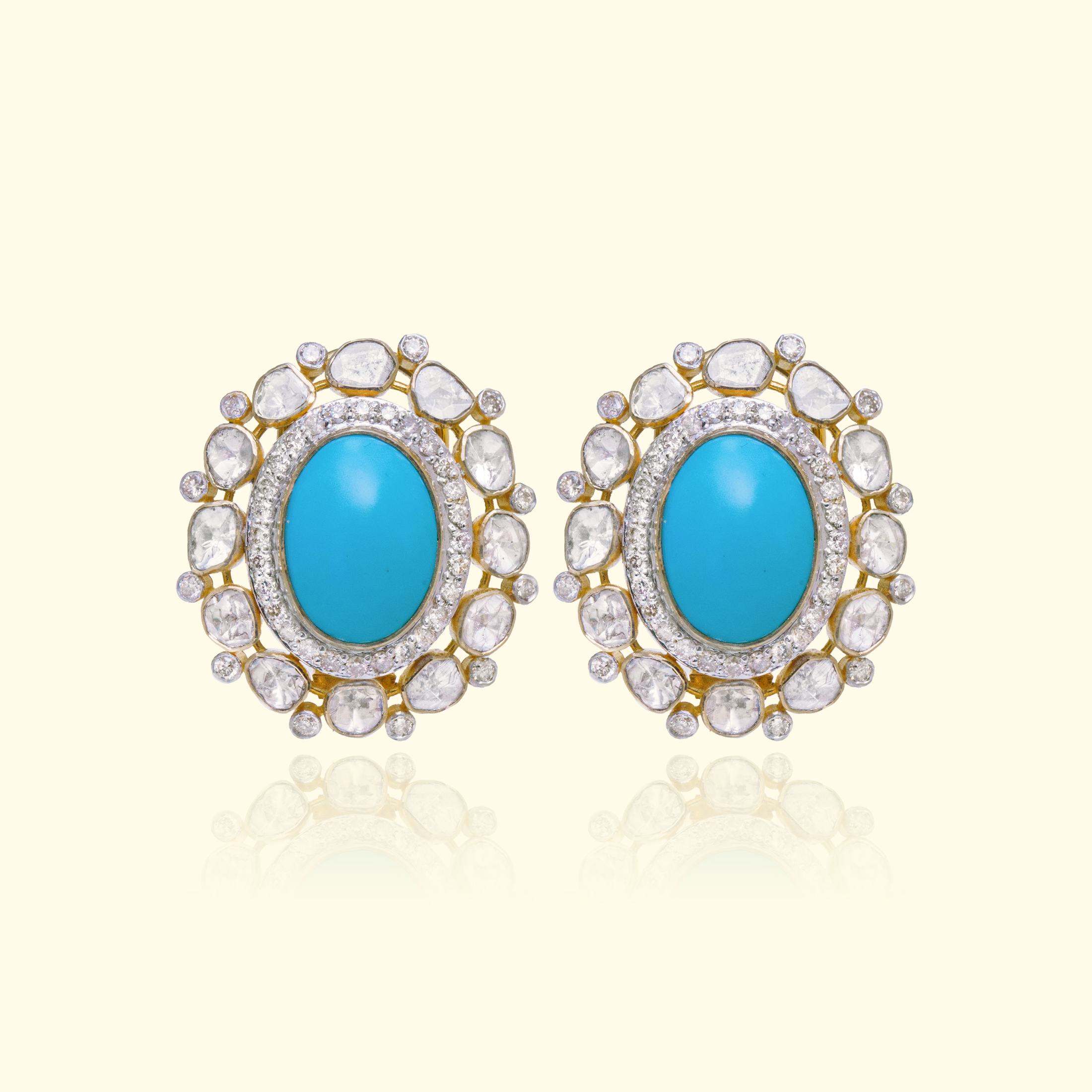 Oval Turquoise Polki Earrings