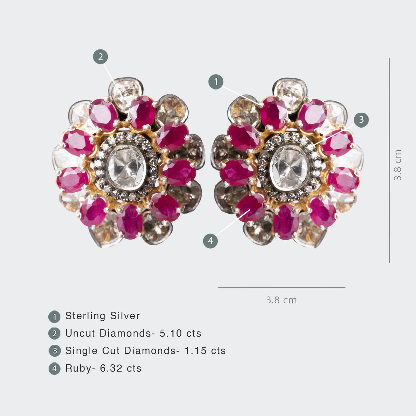 Overlapping Ruby Flower Studs