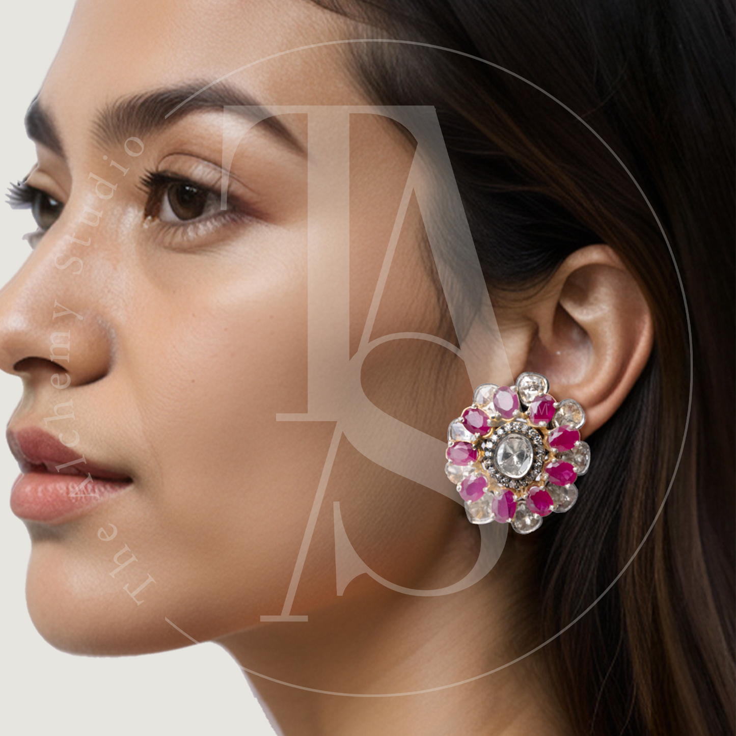 Overlapping Ruby Flower Studs