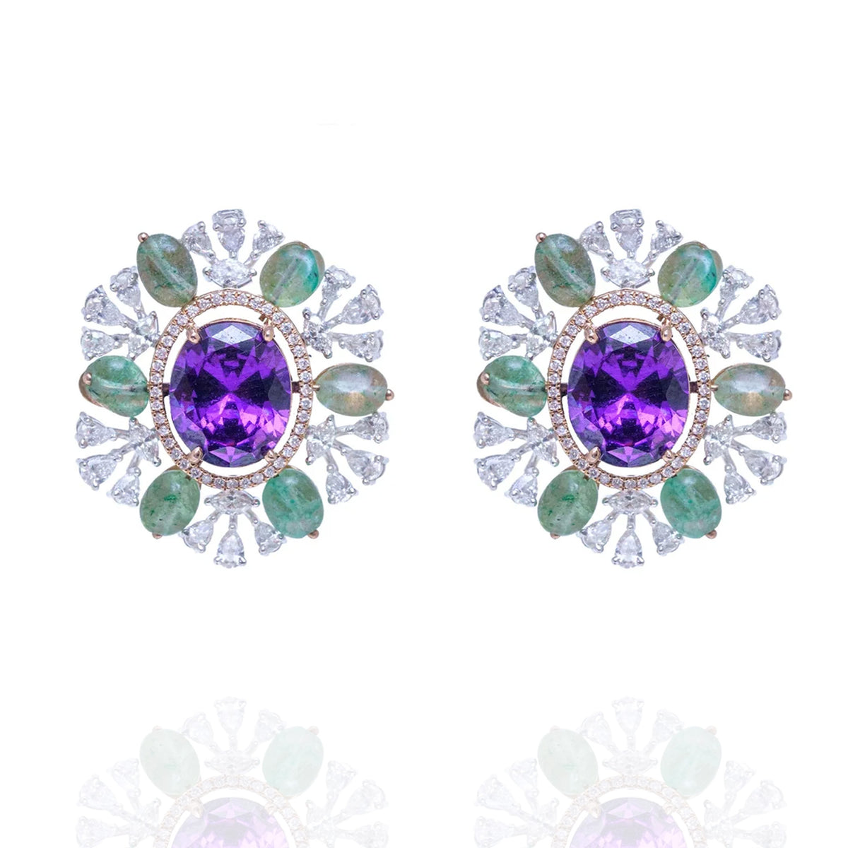Oversized Diamond Emerald Amethyst Earrings