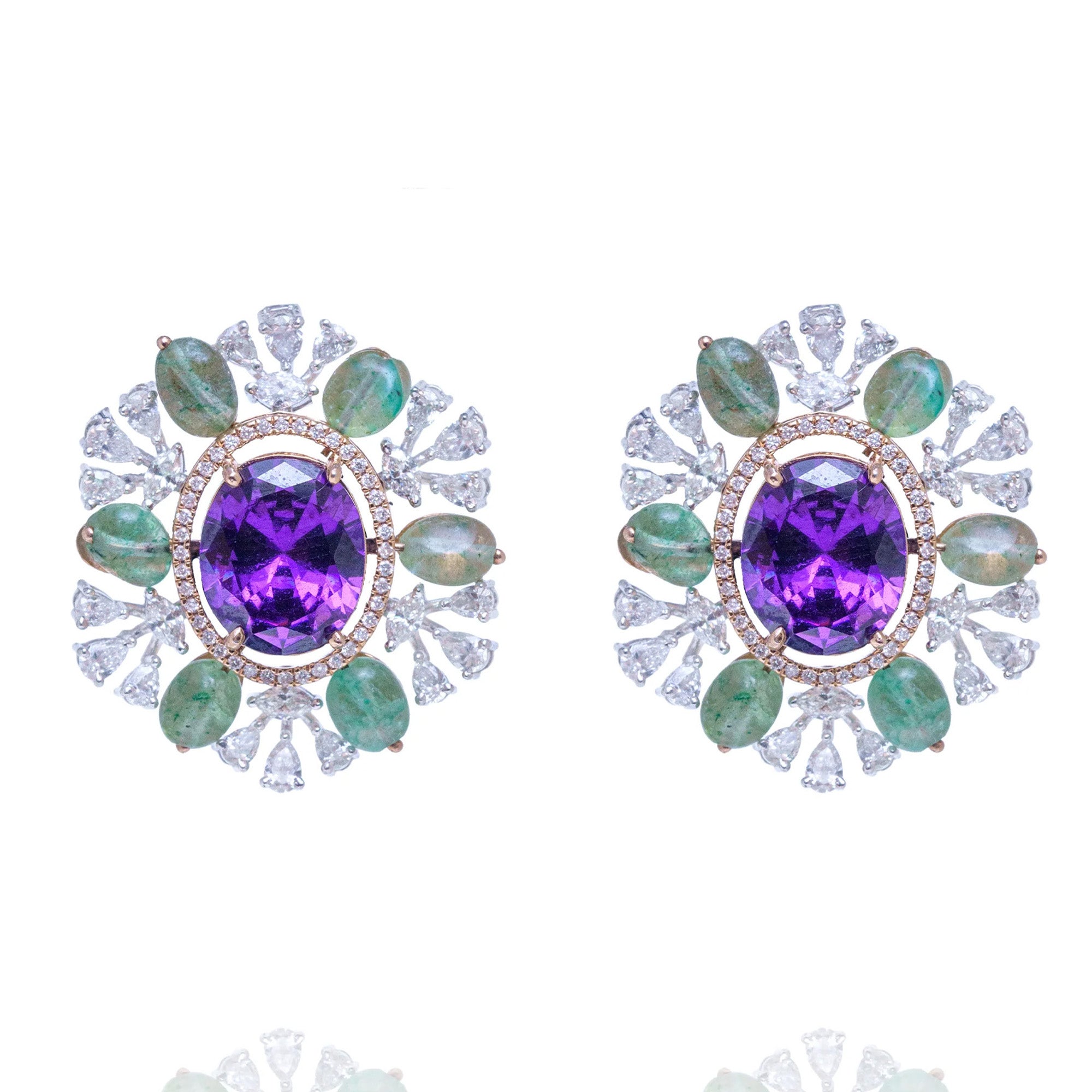 Oversized Diamond Emerald Amethyst Earrings